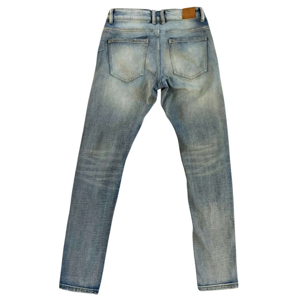 Crysp Denim Men's‎ Distressed Ripped Patch Jeans Sz 28 Blue 28x31 Moto Fit Biker
